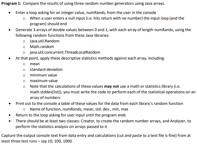 Using JAVA code please: Program 1: Compare the | Chegg.com