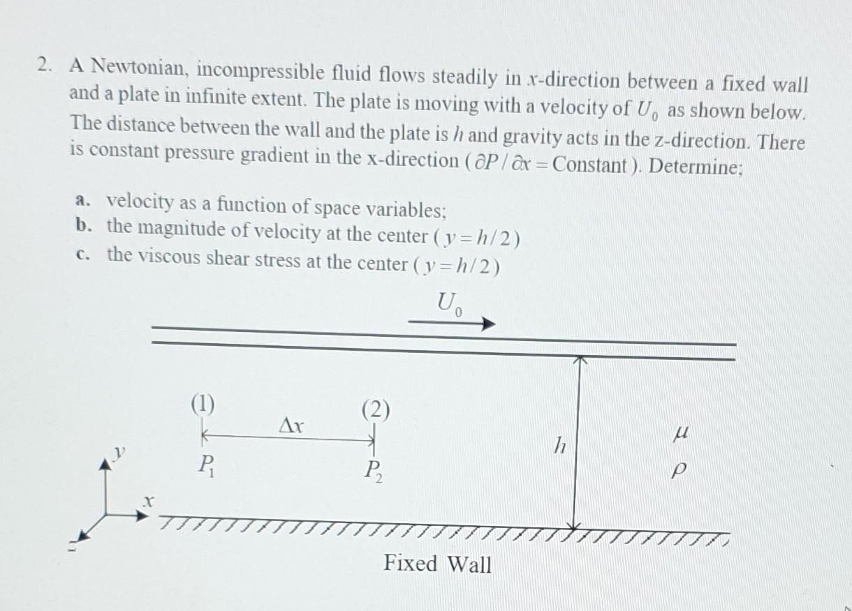 Solved 2. A Newtonian, incompressible fluid flows steadily | Chegg.com