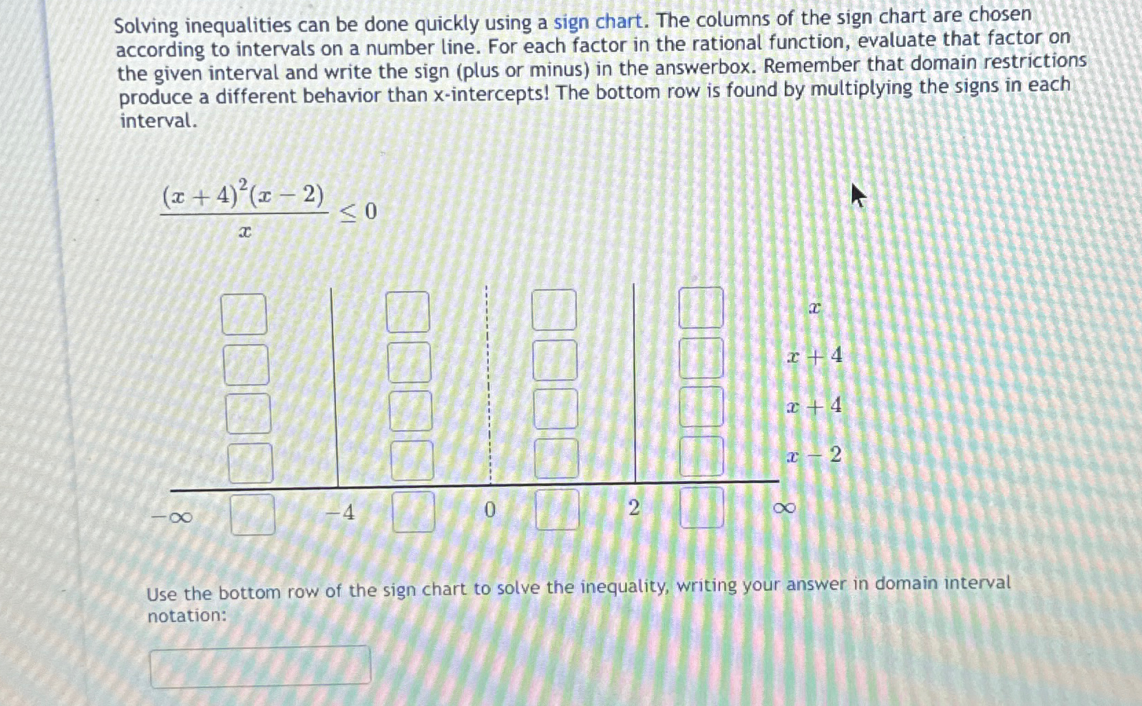 Solved Solving inequalities can be done quickly using a sign | Chegg.com