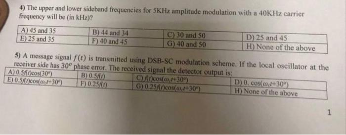 Solved 4 The Upper And Lower Sideband Frequencies For 5KHz Chegg Com   Image