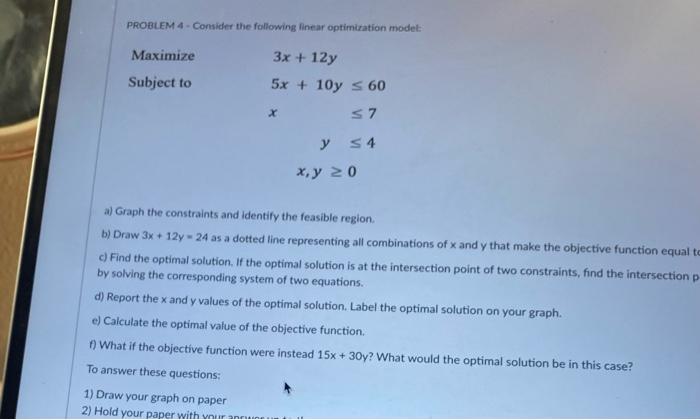 Solved PROBLEM 4 - Consider The Following Linear | Chegg.com