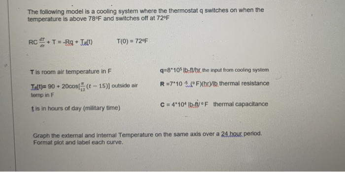 Solved The Following Model Is A Cooling System Where The | Chegg.com