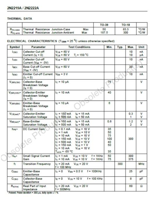 Solved 1. From the datasheet of the transistor 2N2222A