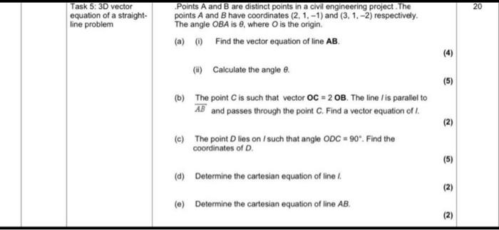 Solved Task 5: 3D Vector Points A And B Are Distinct Points | Chegg.com