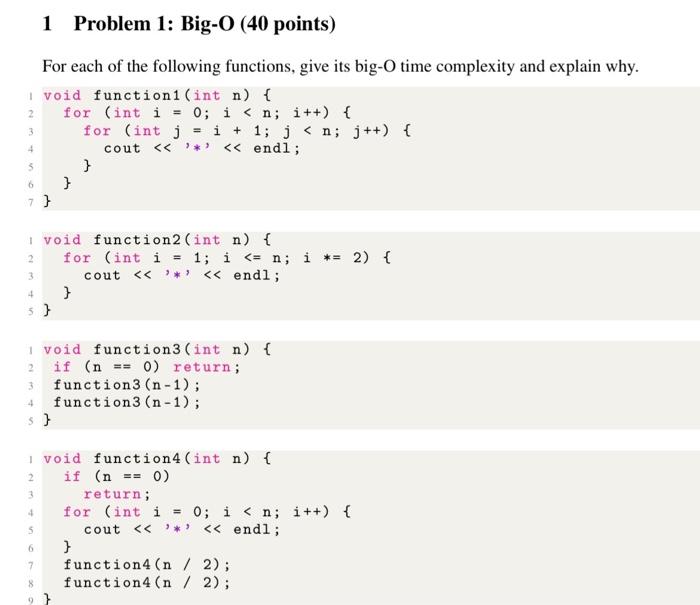 Solved For each of the following functions, give its big-O | Chegg.com