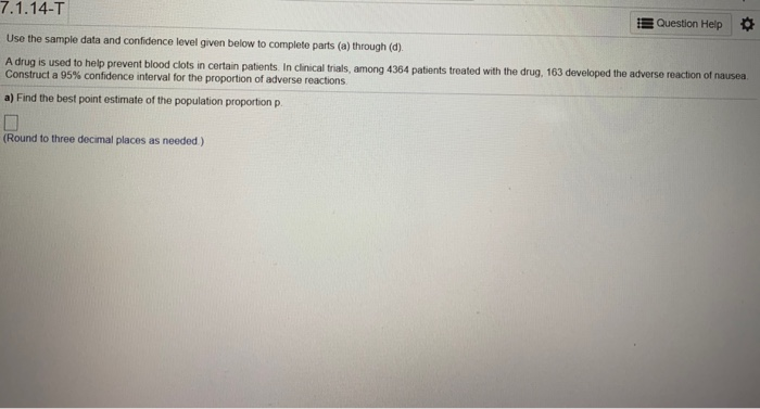 Solved 7 1 14 T Question Help Use The Sample Data And Chegg
