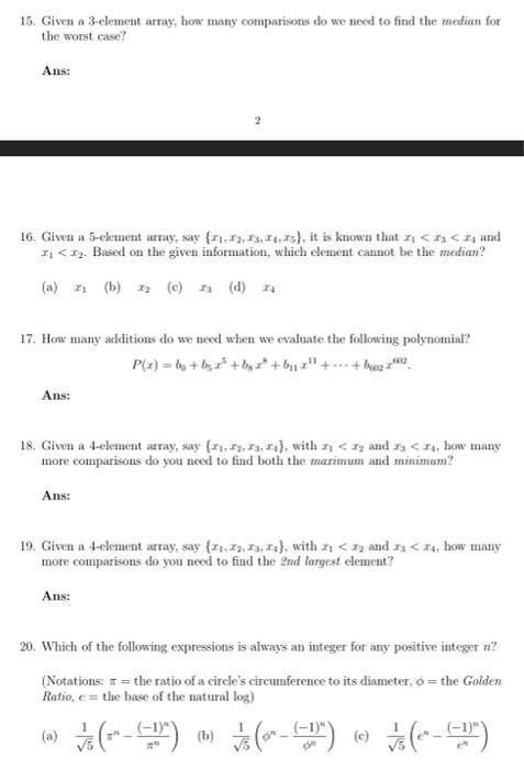 15. Given A 3-element Array, How Many Comparisons Do | Chegg.com