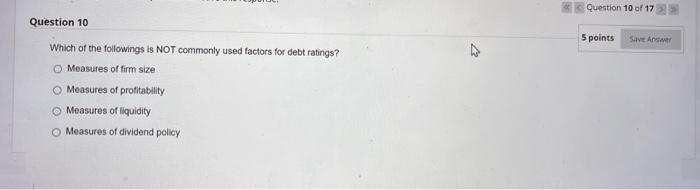 Solved Question 10 of 17 Question 10 5 points Save Answer | Chegg.com