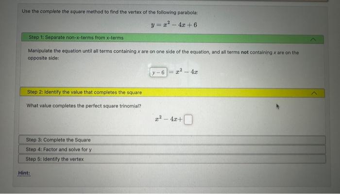 Solved Use the complete the square method to find the vertex | Chegg.com