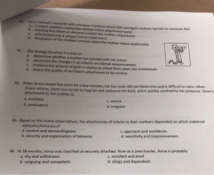 Solved 40 Harry Harlow S Research With Macaque Monkeys R
