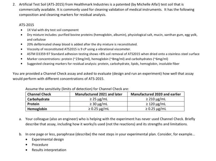 Solved 2. Artificial Test Soil (ATS2015) from Healthmark