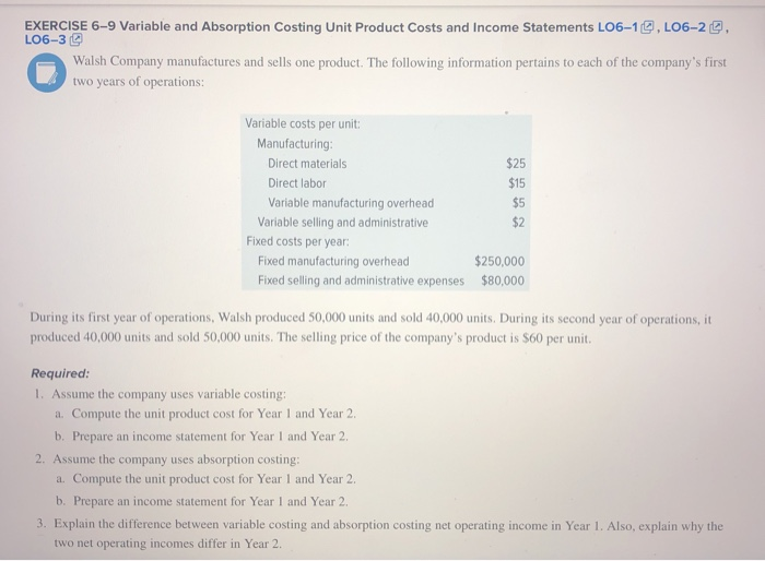 Solved Exercise 6 9 Variable And Absorption Costing Unit 3314