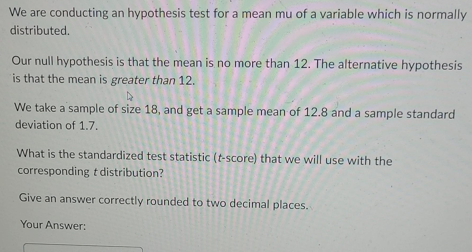 what is the hypothesis test for mean