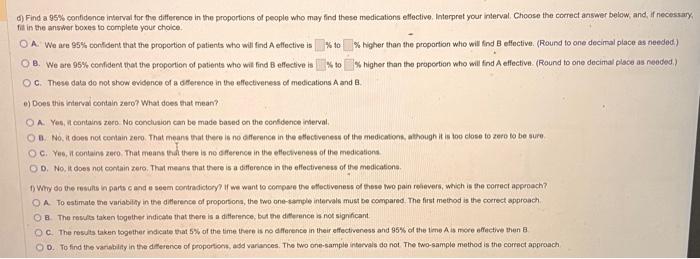 Solved d) Find a 95% confidence interval for the difference | Chegg.com