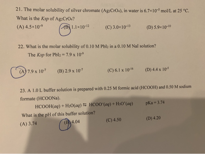 Solved 21. The molar solubility of silver chromate