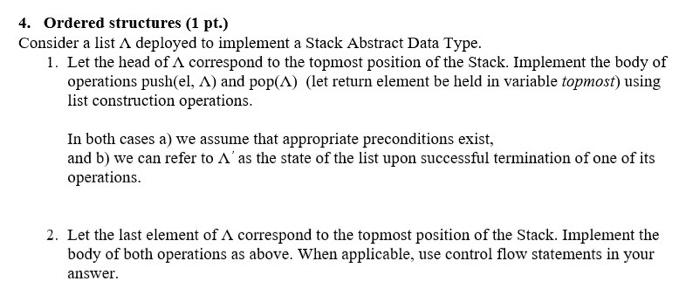 Solved Ordered structures (1 pt.) Consider a list Λ deployed | Chegg.com