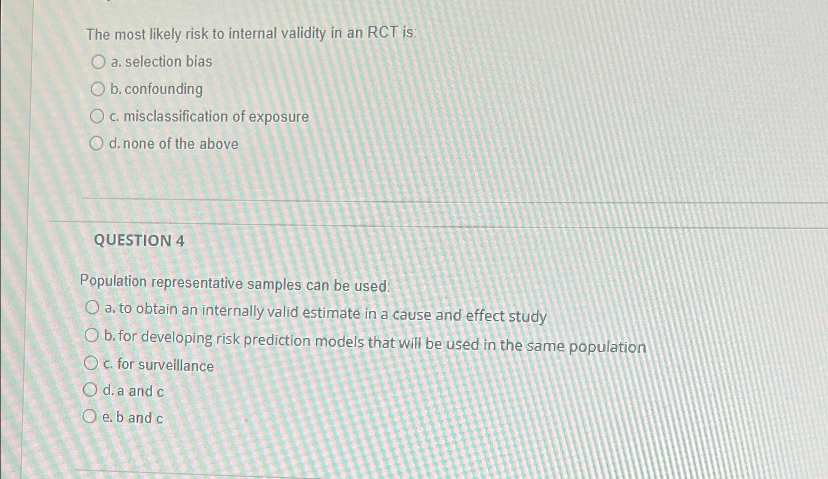 Solved The most likely risk to internal validity in an RCT | Chegg.com