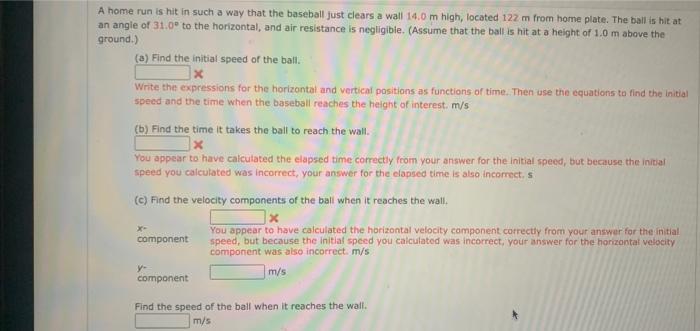 Solved A home run is hit in such a way that the baseball | Chegg.com
