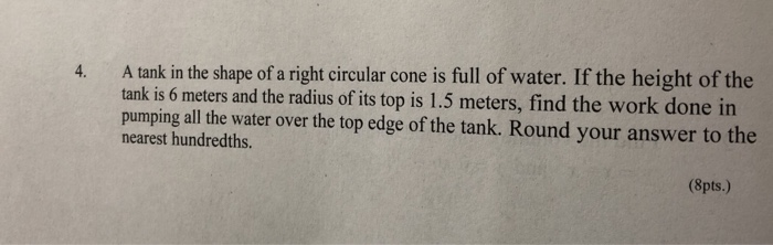 Solved A tank in the shape of a right circular cone is full | Chegg.com