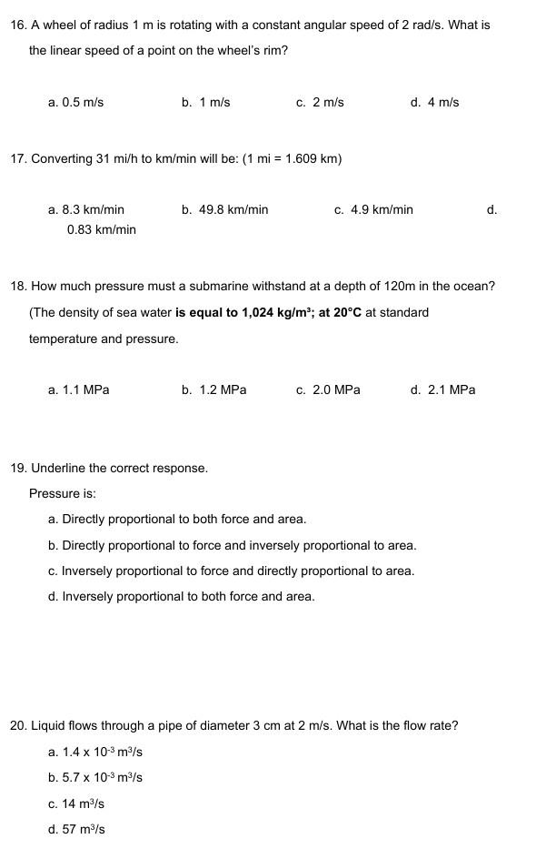 Solved 16. A wheel of radius 1 m is rotating with a constant | Chegg.com