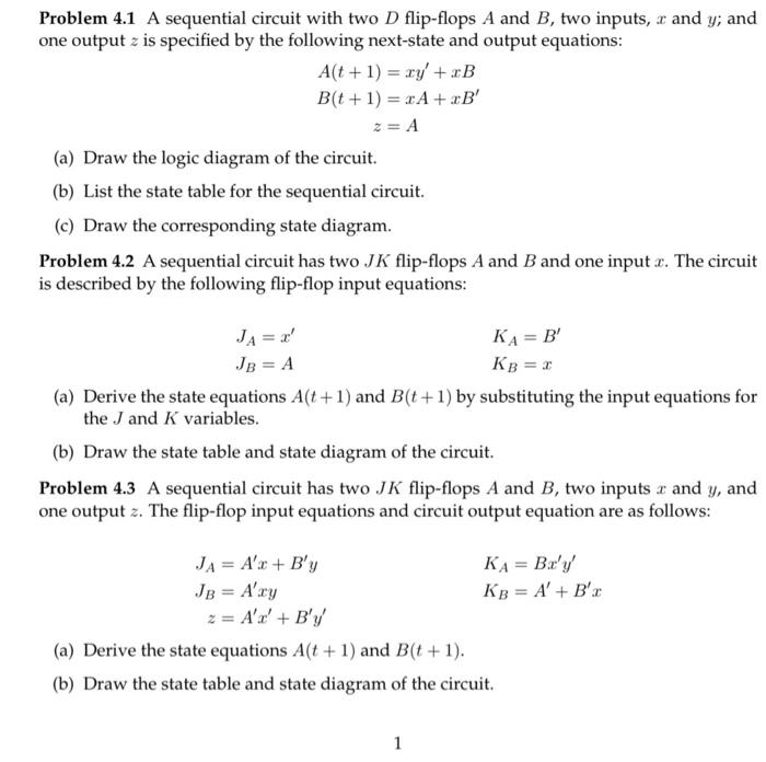 Solved Problem 4.1 A sequential circuit with two D | Chegg.com