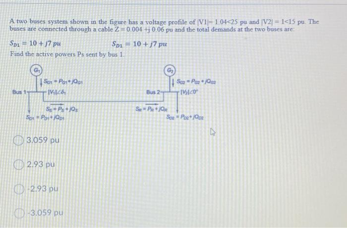 Solved A two buses system shown in the figure has a voltage | Chegg.com
