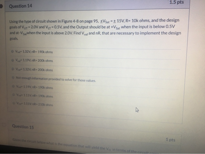 Solved 1.5 pts Question 14 Using the type of circuit shown | Chegg.com