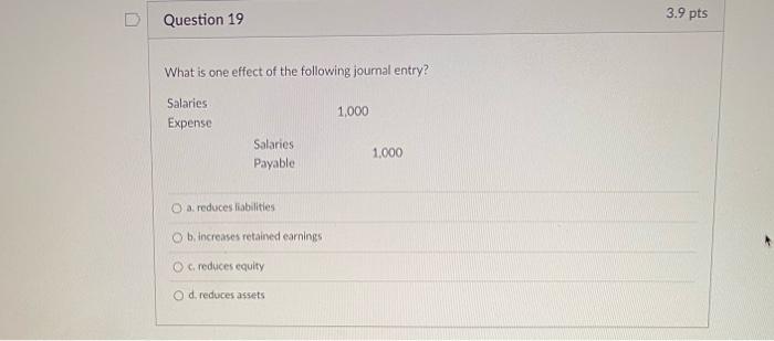 Solved Question 19 3.9 pts What is one effect of the | Chegg.com