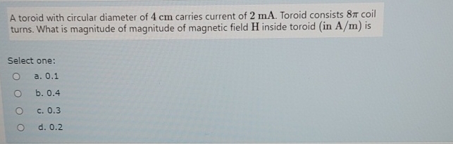 Solved A toroid with circular diameter of 4cm ﻿carries | Chegg.com