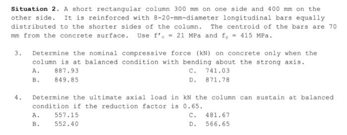 Solved Situation 2. A short rectangular column 300 mm on one | Chegg.com