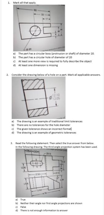 Solved 1 Mark all that apply a) The part has a circular boss | Chegg.com