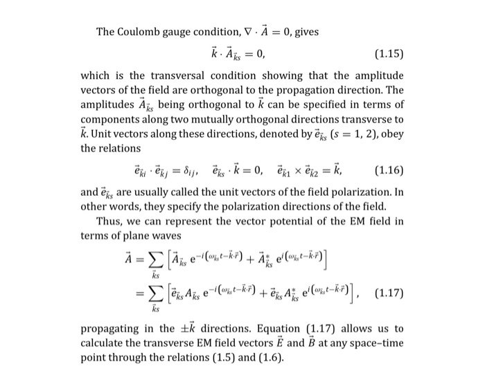 Example 1 1 Em Field In Terms Of Canonical Variab Chegg Com