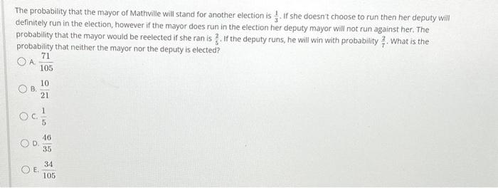 Solved The probability that the mayor of Mathville will | Chegg.com