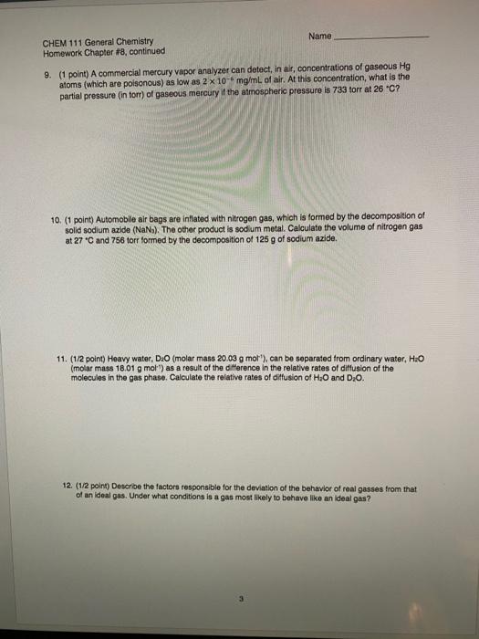 Solved Name CHEM 111 General Chemistry Homework Chapter #8, | Chegg.com