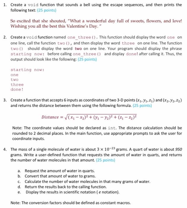 Solved 1. Create a void function that sounds a bell using | Chegg.com