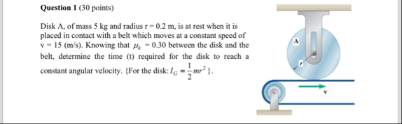 Solved Question 1 (30 ﻿points)Disk A, ﻿of mass 5 ﻿kg and | Chegg.com