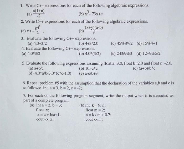 Solved (a)-2 1. Write C++ expressions for each of the | Chegg.com