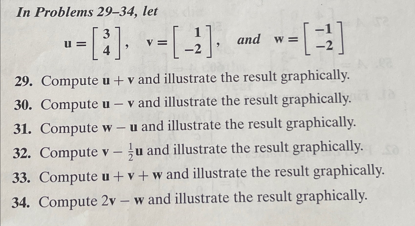 Solved In Problems 29-34, ﻿letu=[34],v=[1-2], ﻿and | Chegg.com