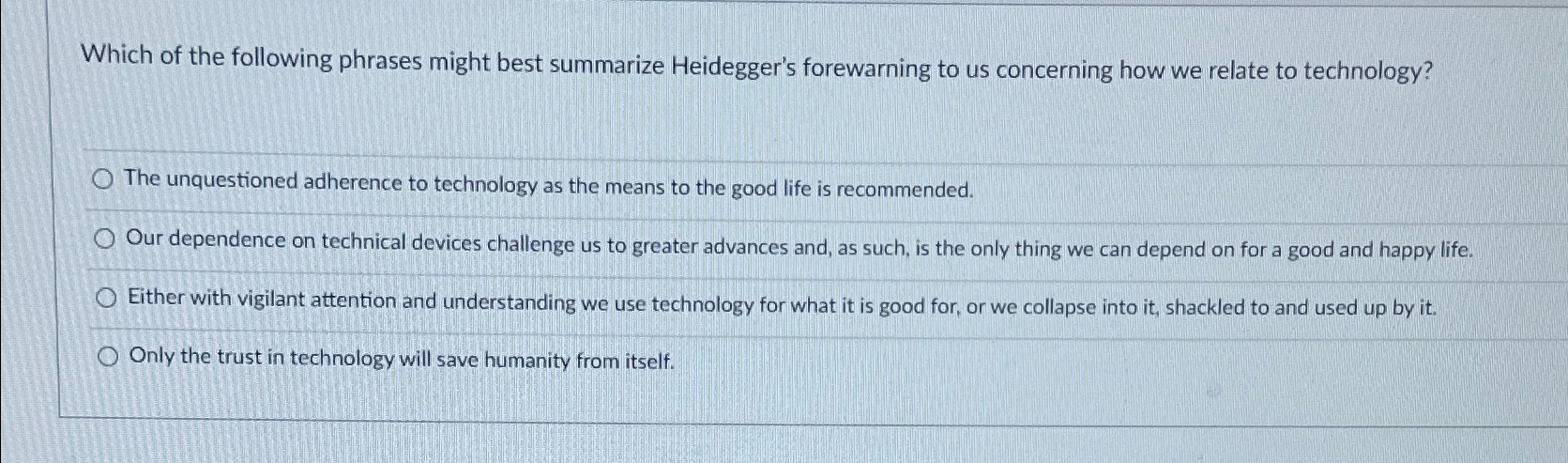 Solved Which of the following phrases might best summarize | Chegg.com