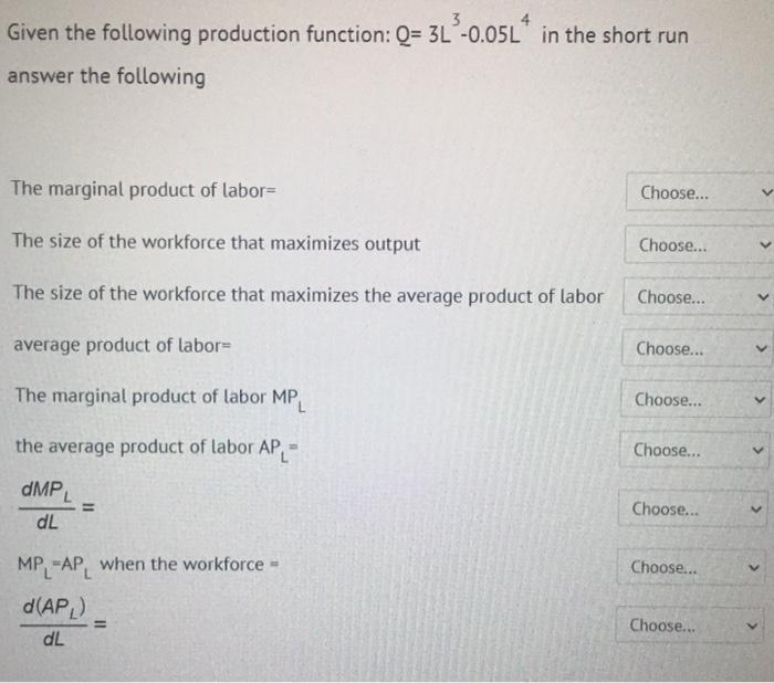 Solved 13.0.051" Given the following production function: | Chegg.com