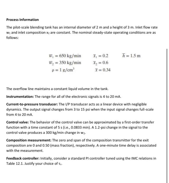 Solved Process Control (Project) Submission date: 20-04-2021 | Chegg.com