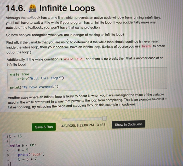 Solved 14.6. Infinite Loops Although the textbook has a time | Chegg.com