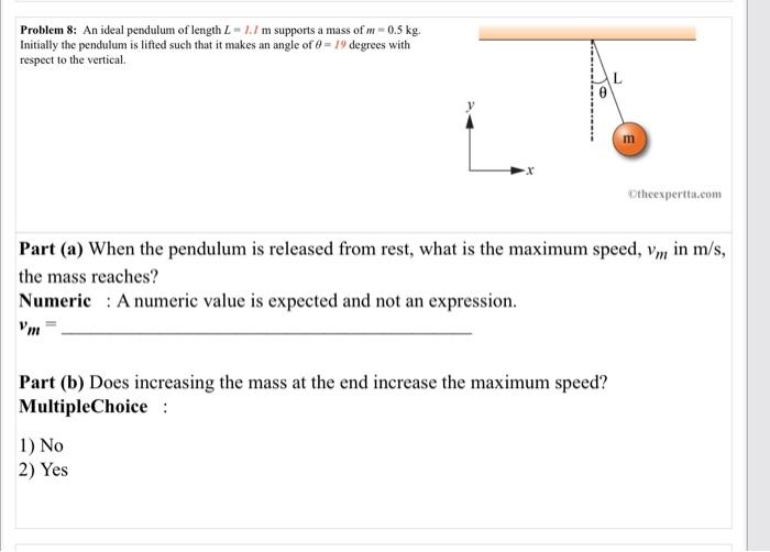 Solved Problem 8 An ideal pendulum of length L 1./ m
