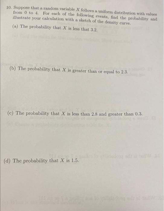 10. Suppose that a random variable X follows a | Chegg.com
