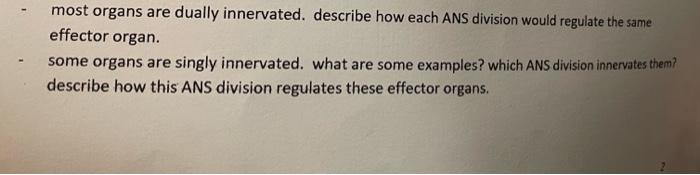 Solved most organs are dually innervated. describe how each | Chegg.com