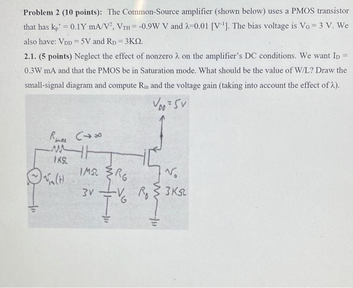 Solved Problem 2 (10 points): The Common-Source amplifier | Chegg.com