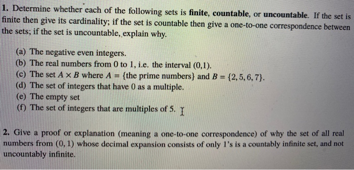 Solved 1 Determine Whether Each Of The Following Sets Is Chegg Com