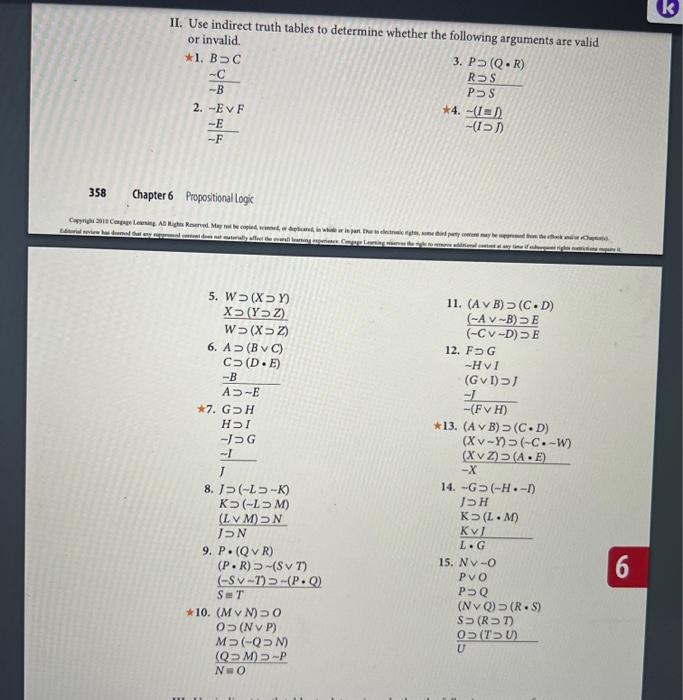 II. Use Indirect Truth Tables To Determine Whether | Chegg.com