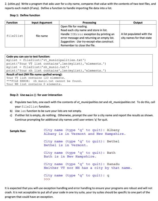Solved 2. (cities.py) Write a program that asks user for a | Chegg.com