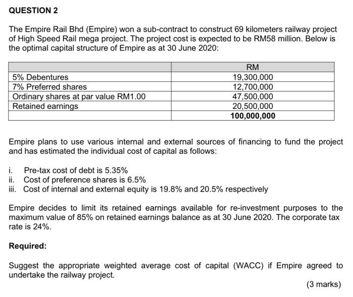 Solved Question 2 The Empire Rail Bhd Empire Won A Chegg Com